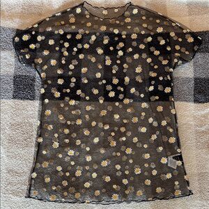 SHEIN Black Sheer Dress with Daisy Print